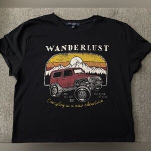 Black Wanderlust Cropped Graphic T-Shirt